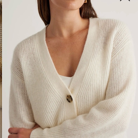 Quince Baby Alpaca Wool Cropped Ivory Cardigan Sweater - Picture 2 of 3